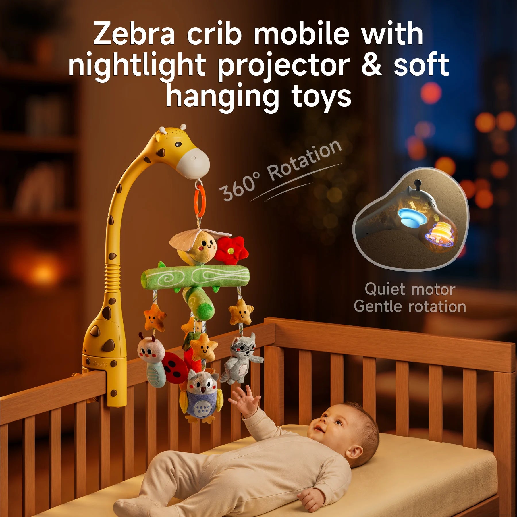 <tc>Mobile pour berceau multi-compatibilité avec musique et projection d’étoiles (fonction Bluetooth)</tc>