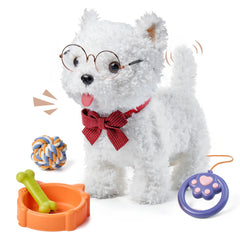 <tc>Peluche chien interactif qui marche et aboie avec laisse</tc>