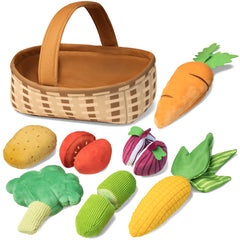 <tc>Ensemble de 7 peluches fruits et légumes avec panier</tc>