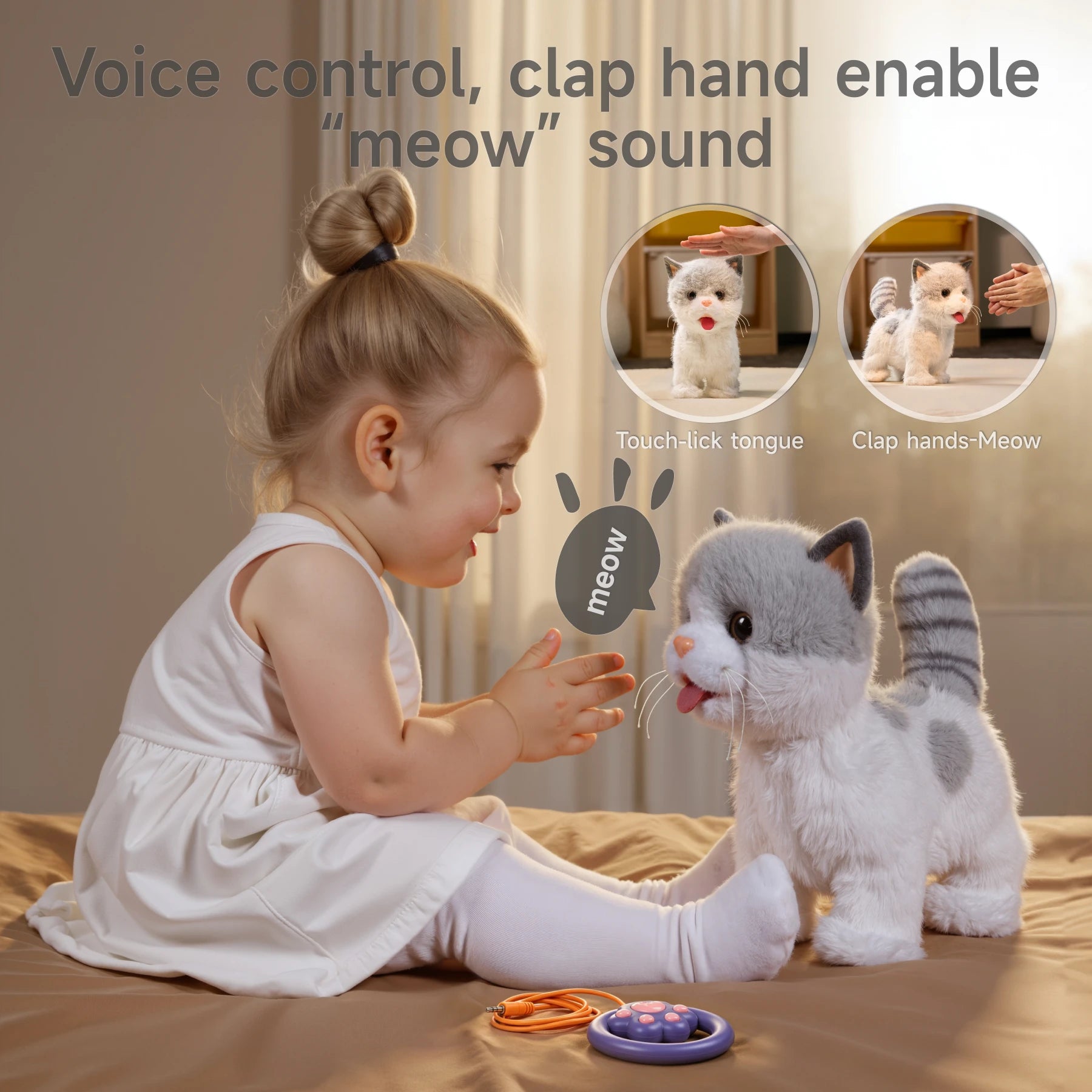 plush interactive toy cat with leash