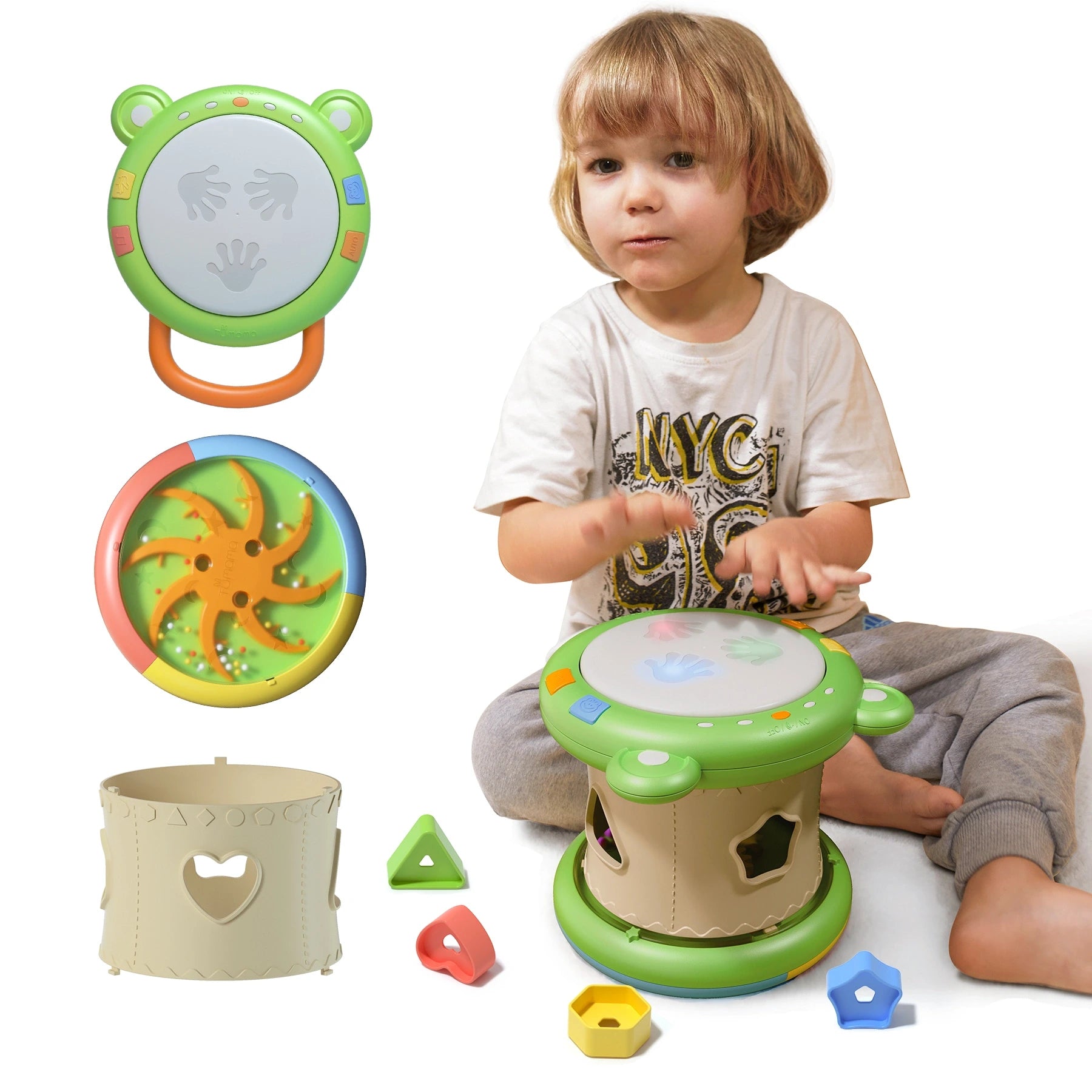 Jouet musical pour bébé, instrument de musique 3 en 1, jouet sensoriel avec lumière et sons, trieur de formes, cube musical d'activité pour bébé de 18 mois et plus