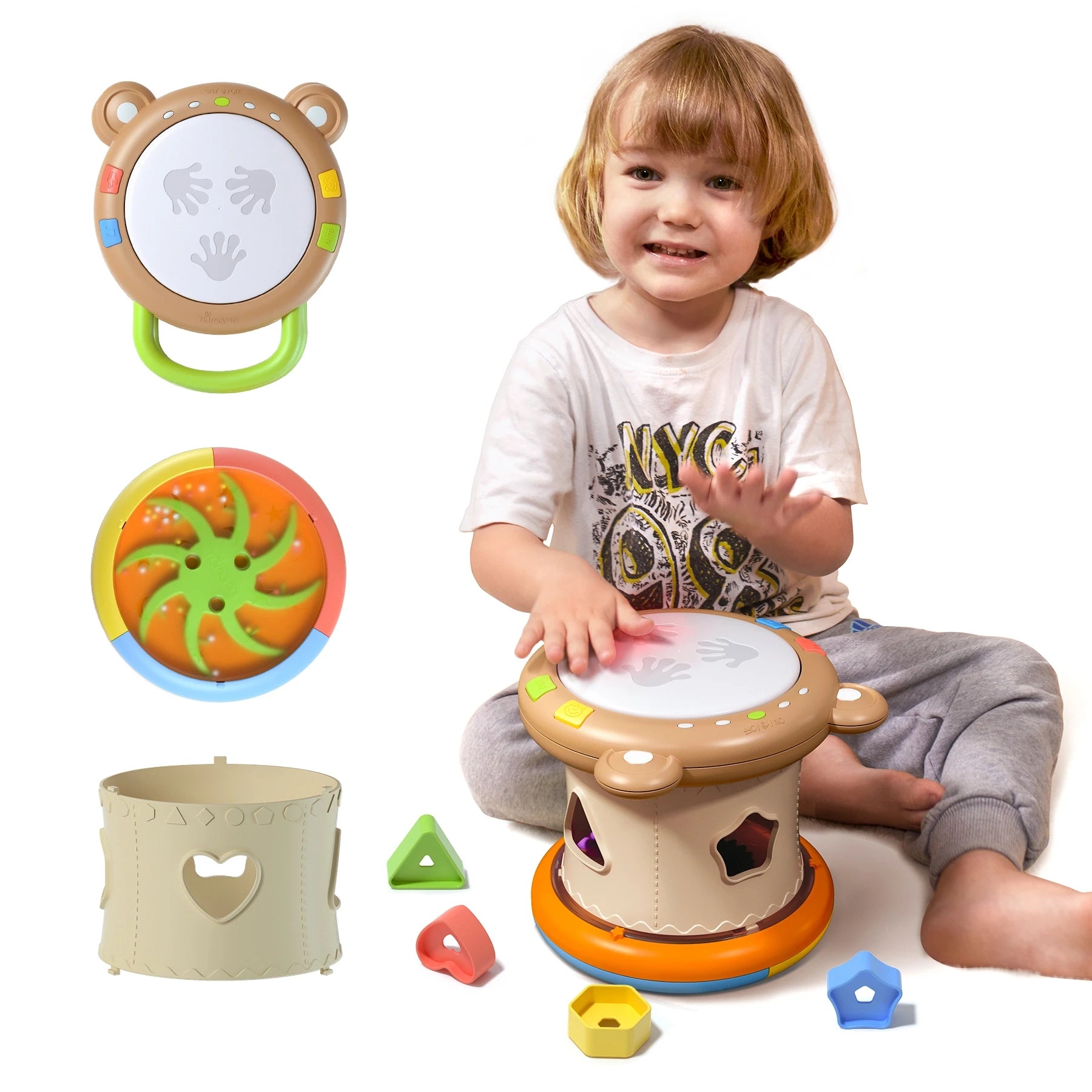 Jouet musical pour bébé, instrument de musique 3 en 1, jouet sensoriel avec lumière et sons, trieur de formes, cube musical d'activité pour bébé de 18 mois et plus