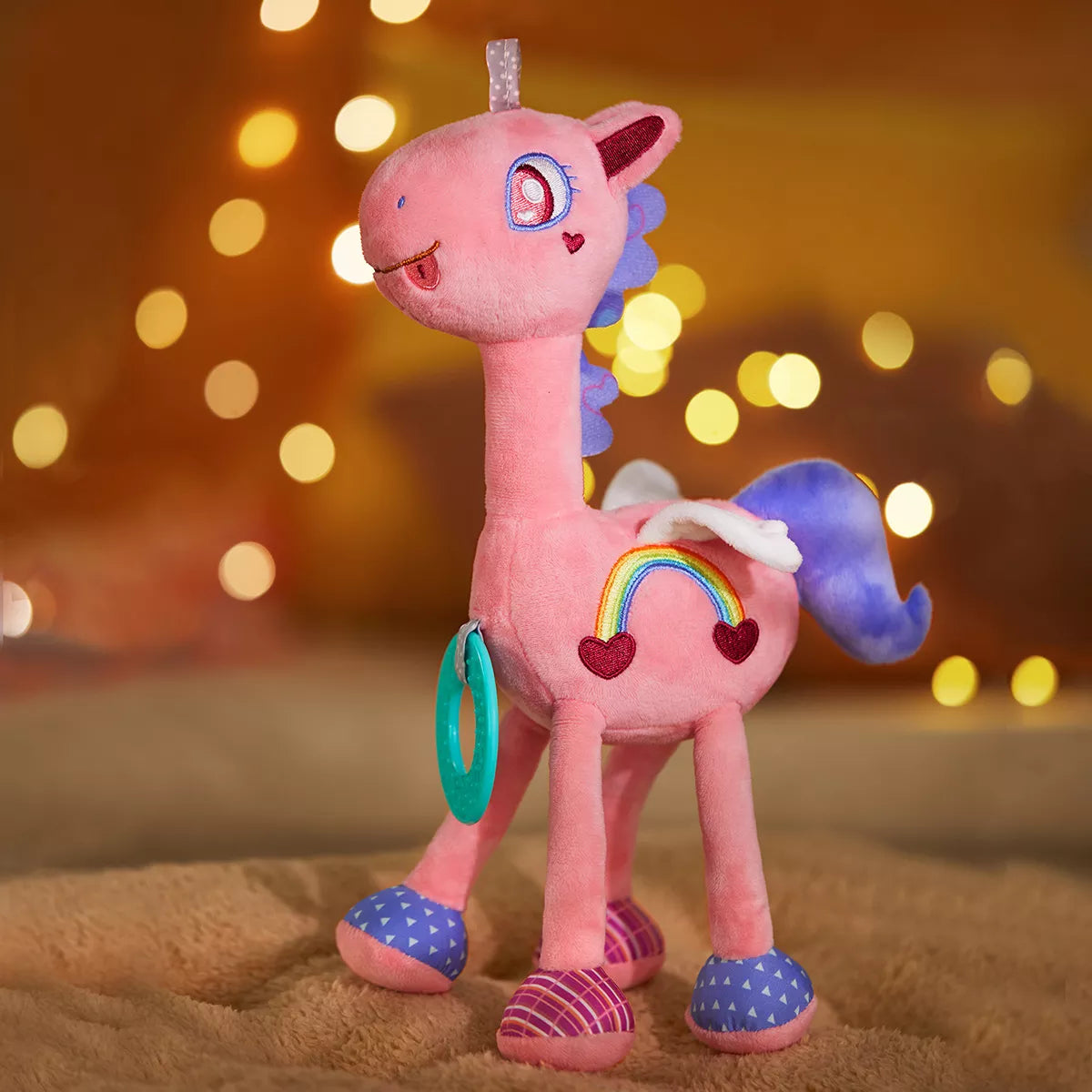 Jouet en peluche suspendu avec Teether et hochet pour le berceau, la poussette et le siège d'auto