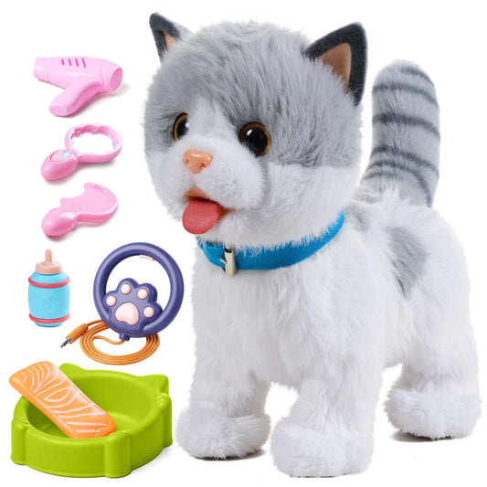 Interactive plush walking cat toy for kids