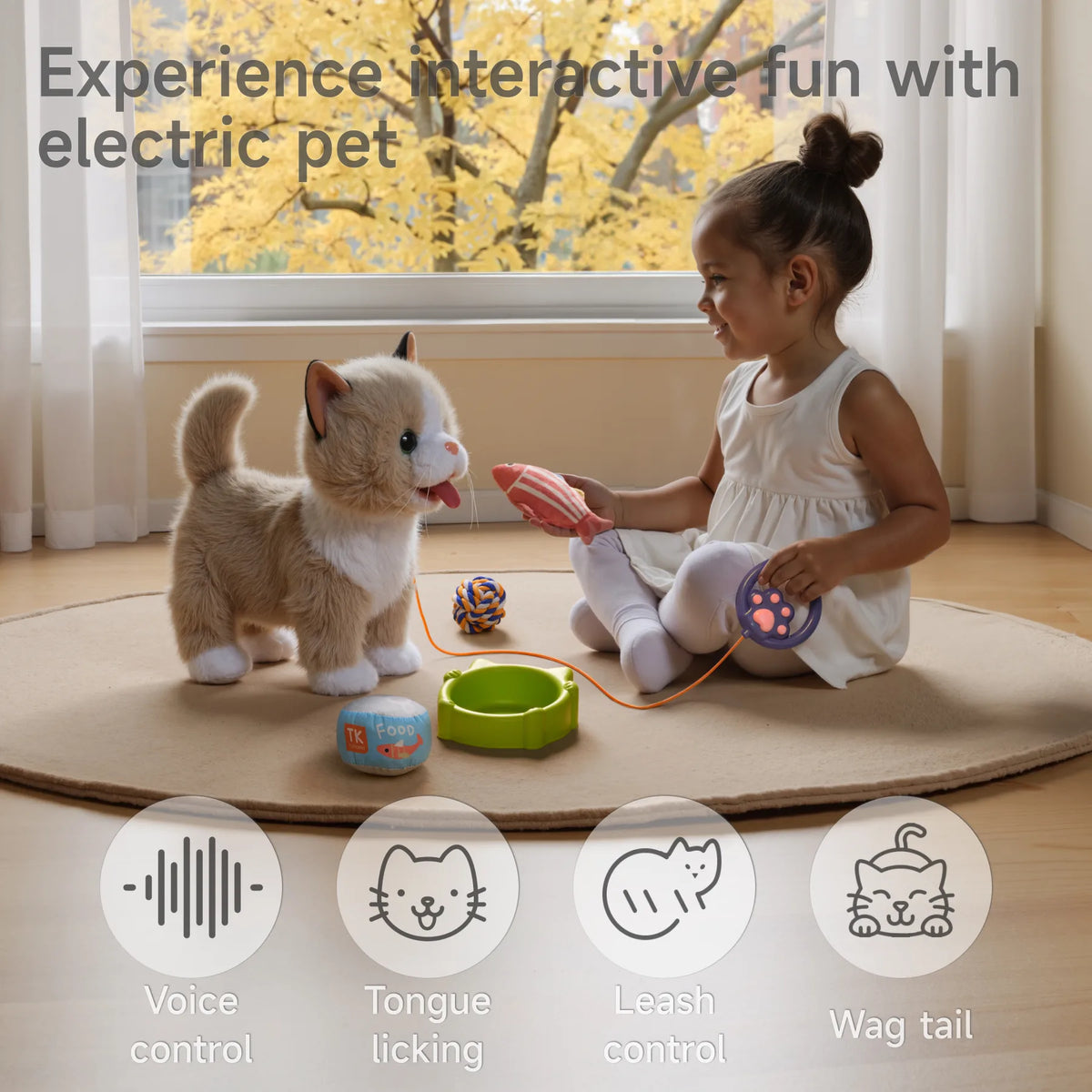 Jouet Chat Interactif Qui Marche TUMAMA - Peluche Électronique Avec Laisse Pour Enfants 3-6 Ans