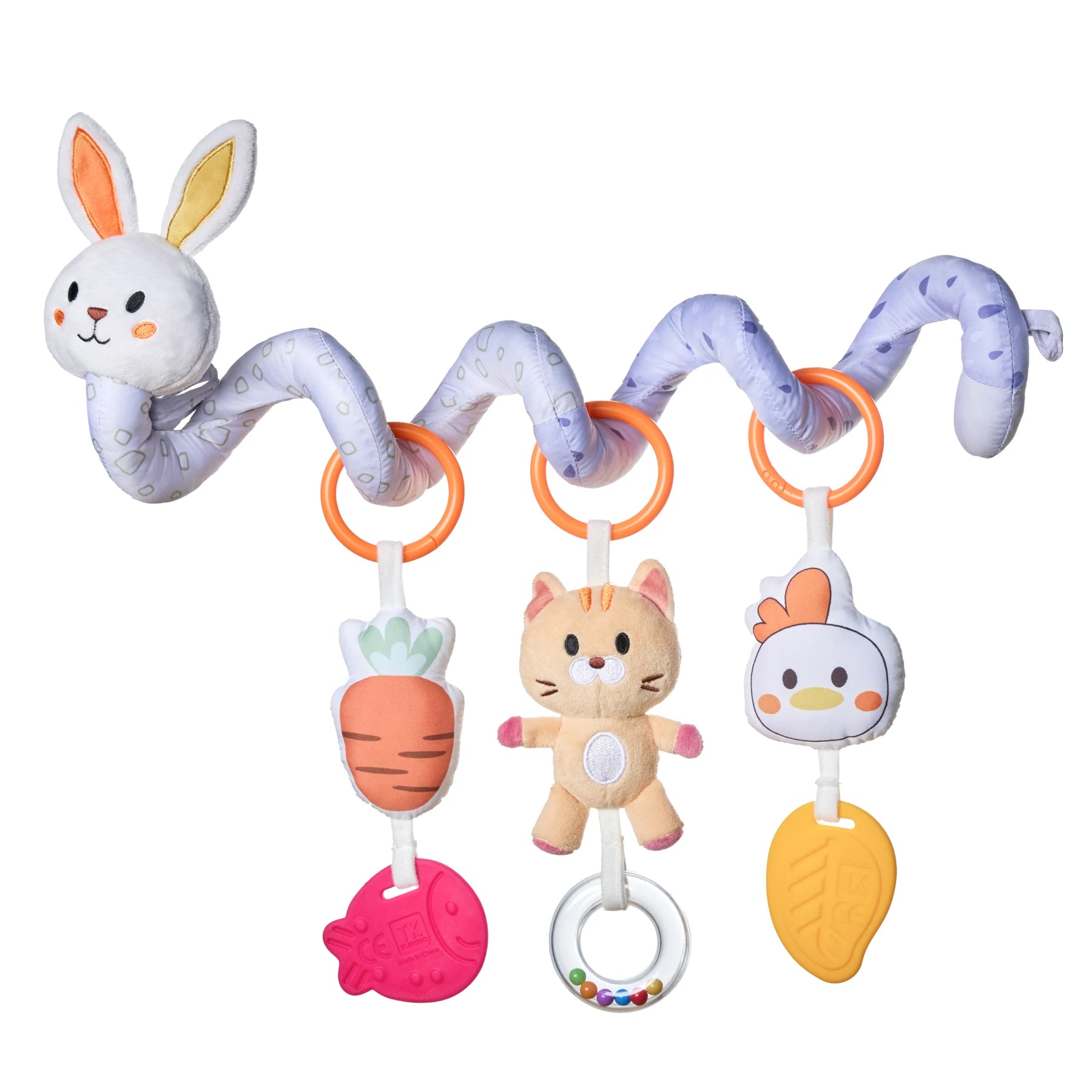 Ensemble de jouets pour siège de voiture en spirale en peluche lapin – interactif, sûr et multifonctionnel pour poussettes, sièges d'auto et berceaux