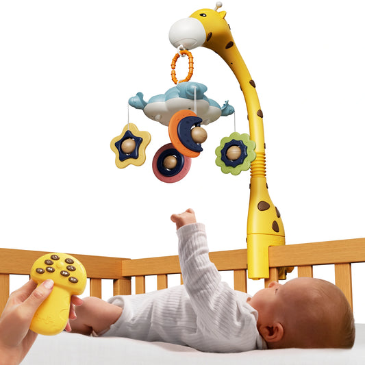 Mobile pour lit bébé, jouets de berceau avec télécommande, veilleuse de projection, musique, bruit blanc, jouets de girafe pour nouveau-né de 0 mois et plus