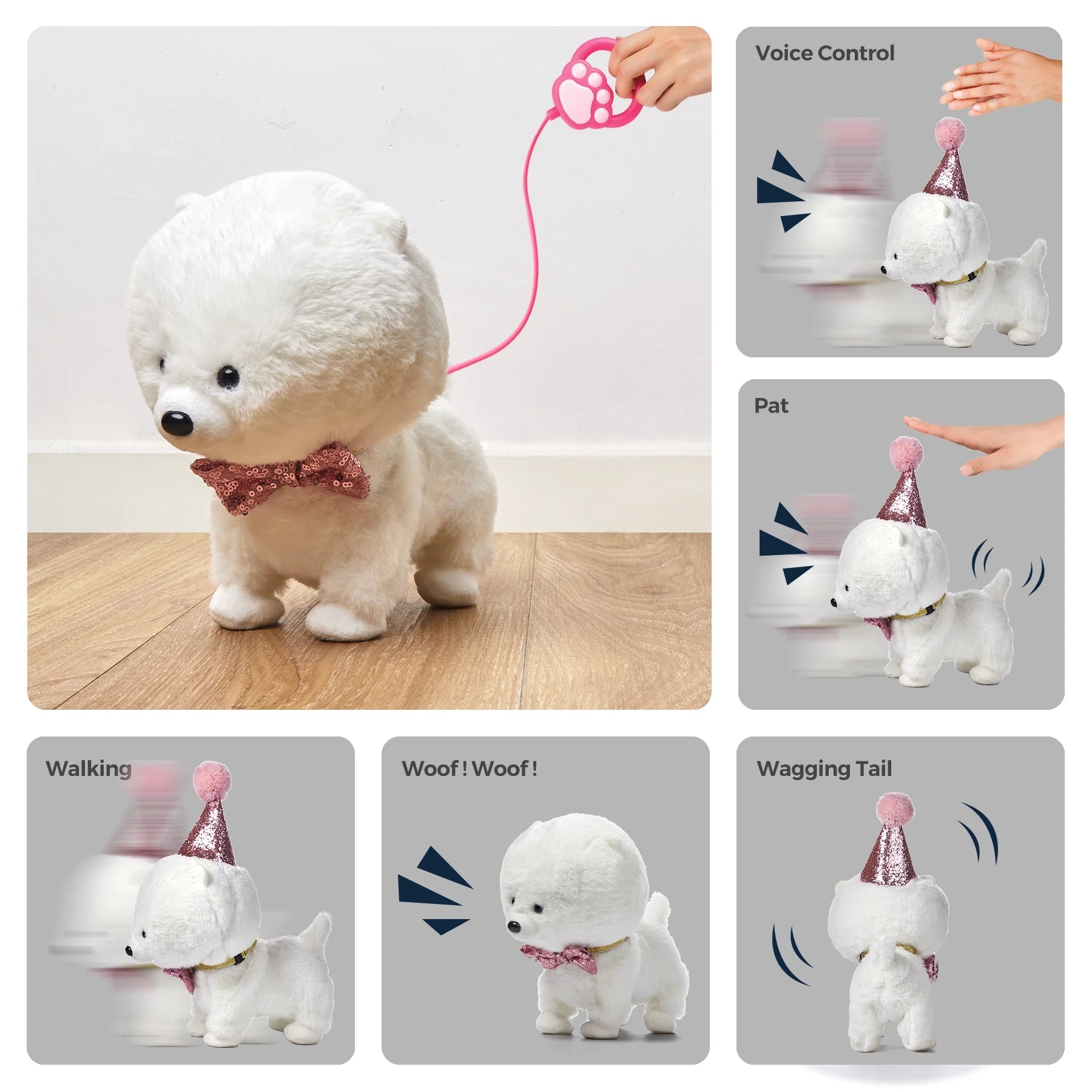 Walking and barking stuffed dog toy with remote and voice control
