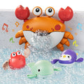 Machine à bulles de bain en forme de crabe, jouet de bain avec 3 jouets de natation à remonter, machine à bulles automatique pour baignoire, pour enfants en bas âge de 18 mois et plus