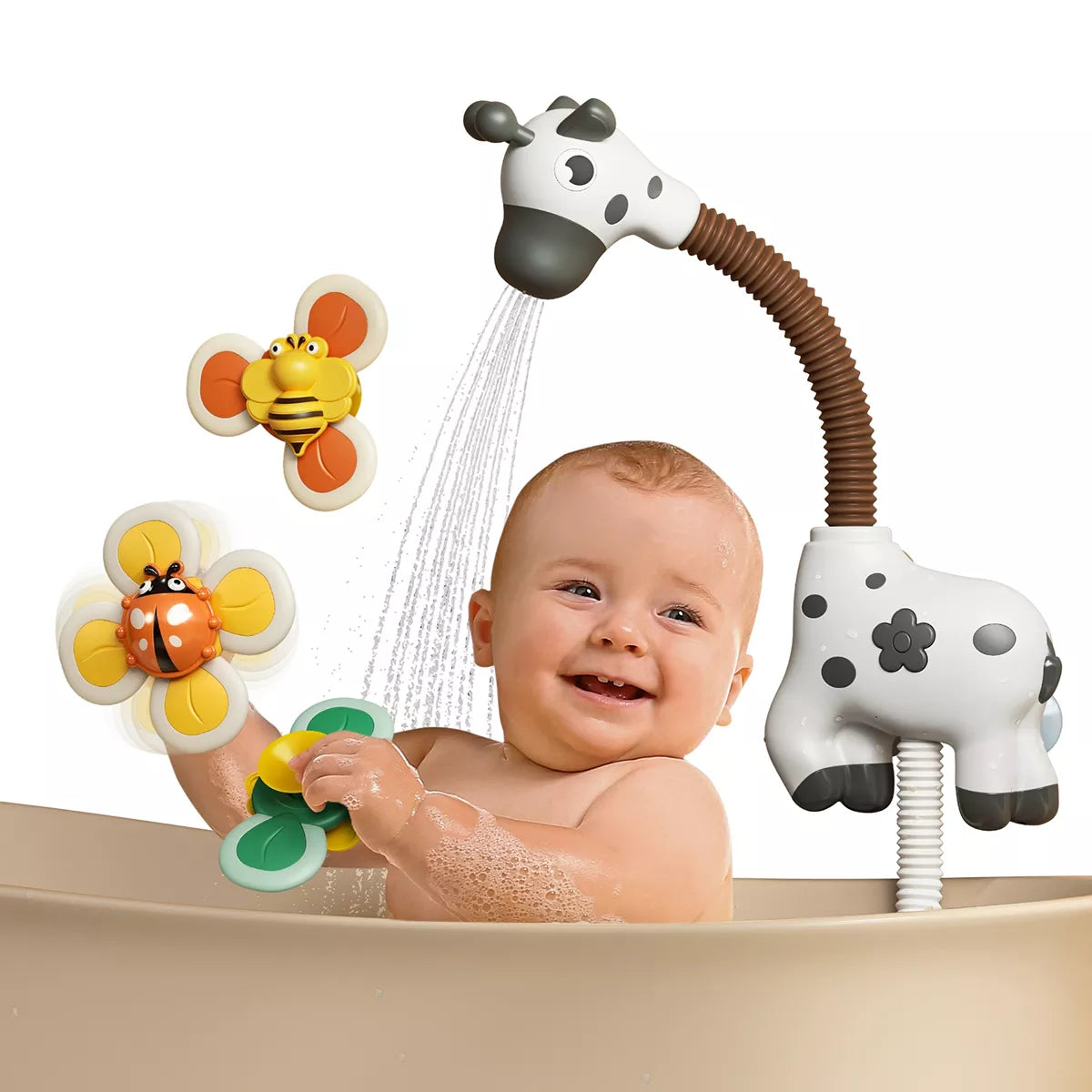 Jouet de bain pour bébé, pomme de douche avec spinner, jouets à remonter, pompe à eau de baignoire zèbre pour tout-petits de 18 mois et plus