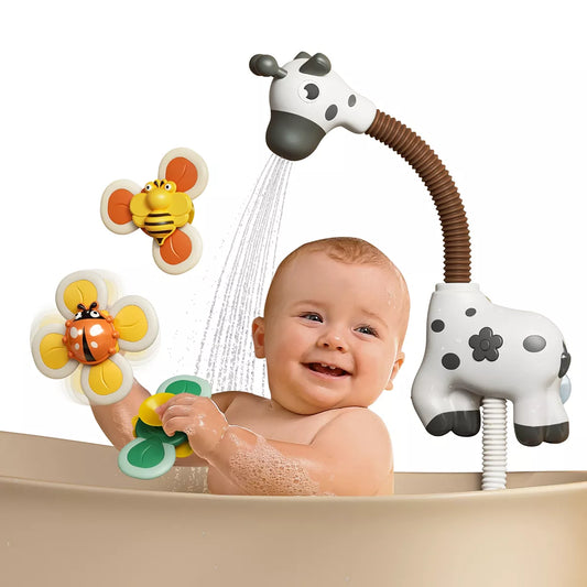 Jouet de bain pour bébé, pomme de douche avec spinner, jouets à remonter, pompe à eau de baignoire zèbre pour tout-petits de 18 mois et plus