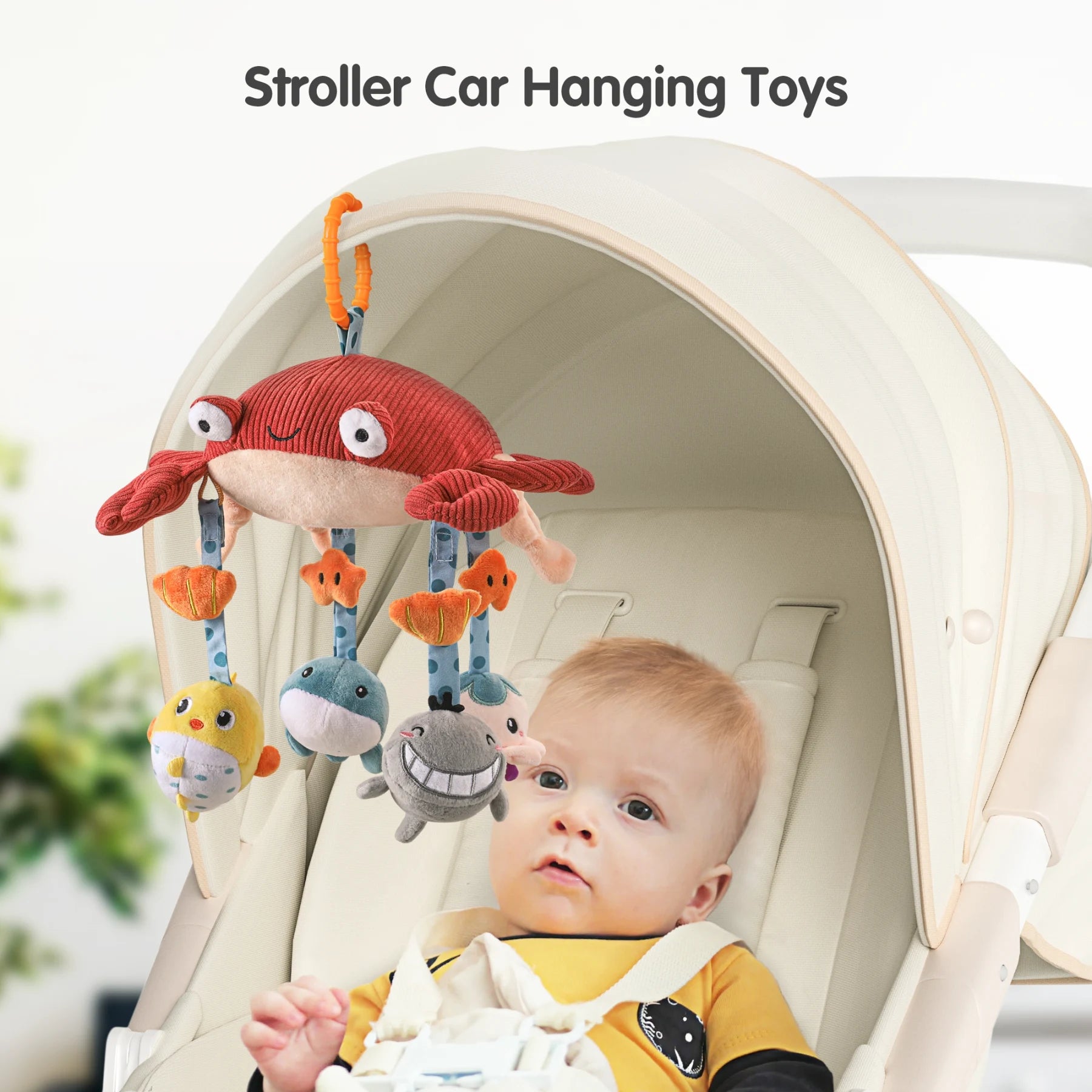 Jouet en peluche suspendu en forme de crabe pour bébé, siège de voiture, poussette, jouet de voyage avec miroir, hochet doux mobile pour bébé de 0 mois et plus