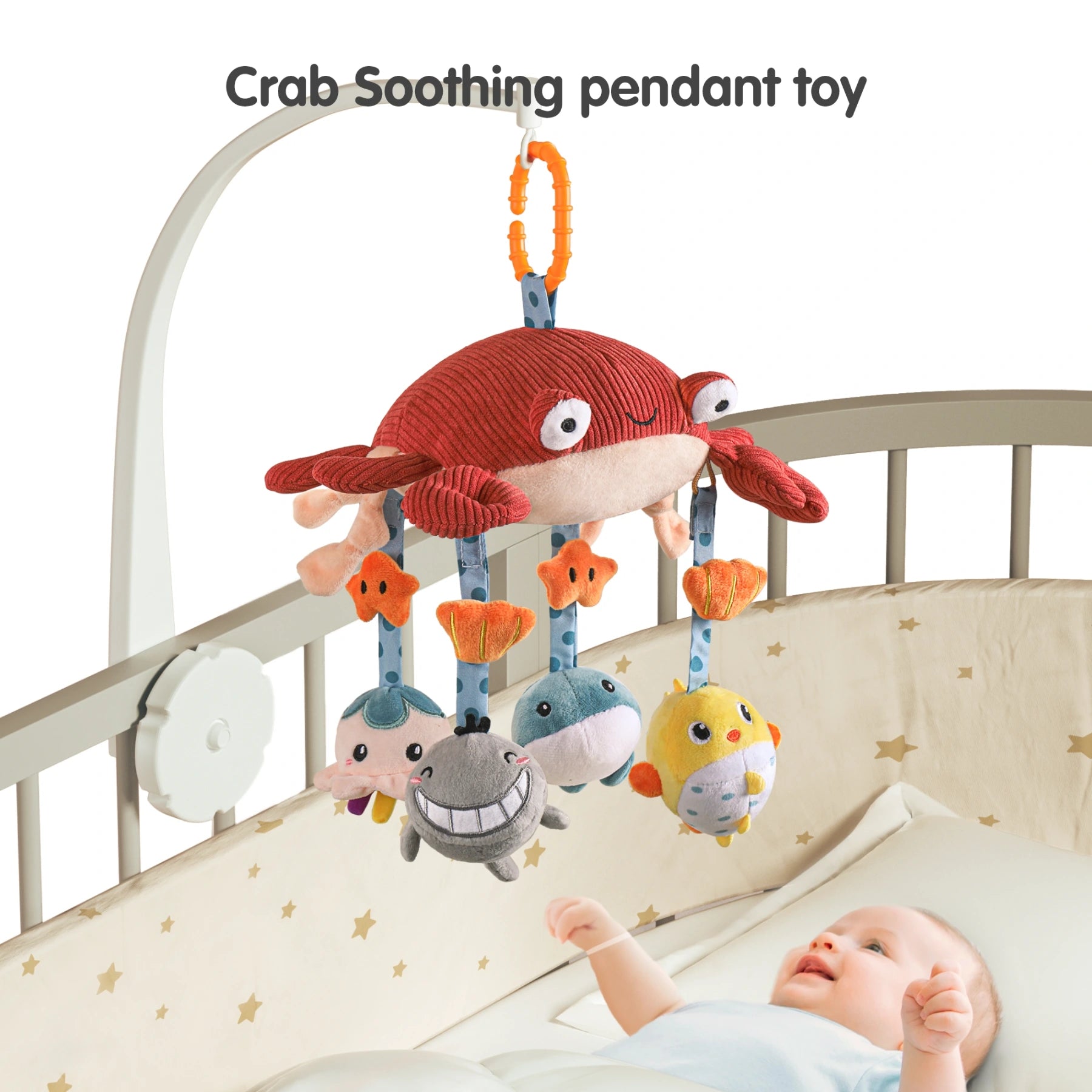 Jouet en peluche suspendu en forme de crabe pour bébé, siège de voiture, poussette, jouet de voyage avec miroir, hochet doux mobile pour bébé de 0 mois et plus