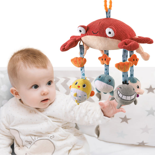 Jouet en peluche suspendu en forme de crabe pour bébé, siège de voiture, poussette, jouet de voyage avec miroir, hochet doux mobile pour bébé de 0 mois et plus