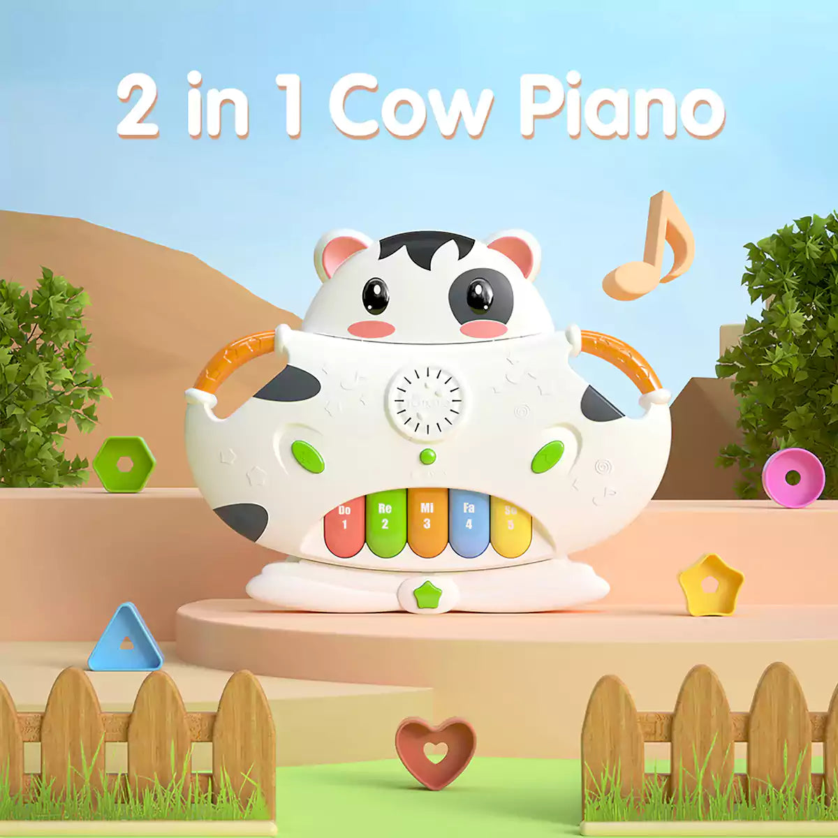 Jouets musicaux pour bébé, jouet piano vache, jouet interactif d'apprentissage précoce, lumière et son, instrument de musique pour bébés de 3 mois et plus